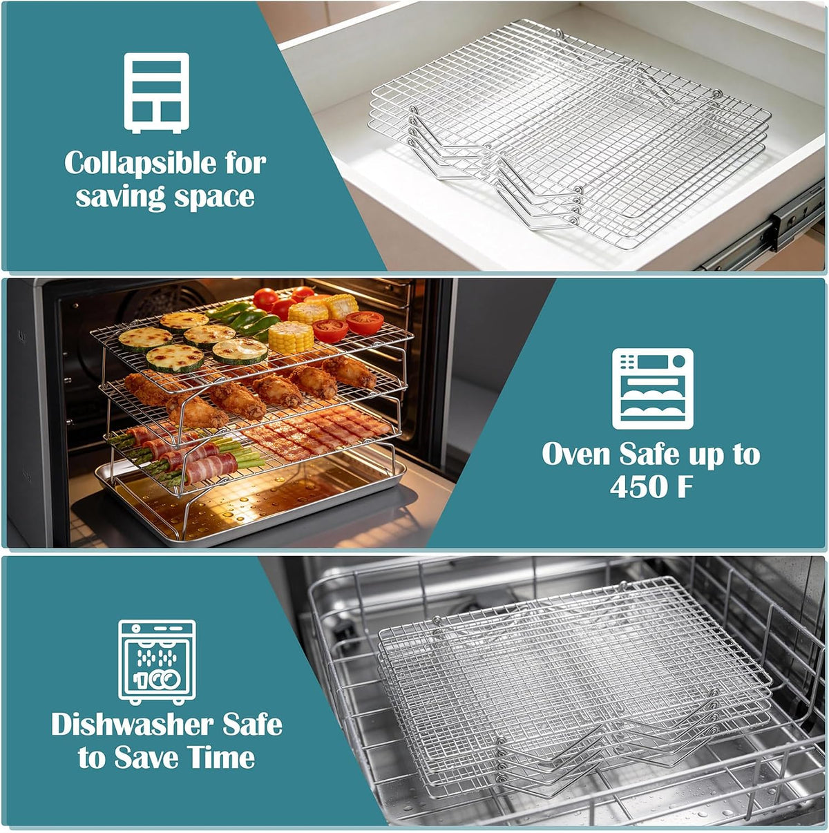 P&P CHEF 4 Tier Stackable Cooling Racks for Cooking and Baking, 15" x 10"
