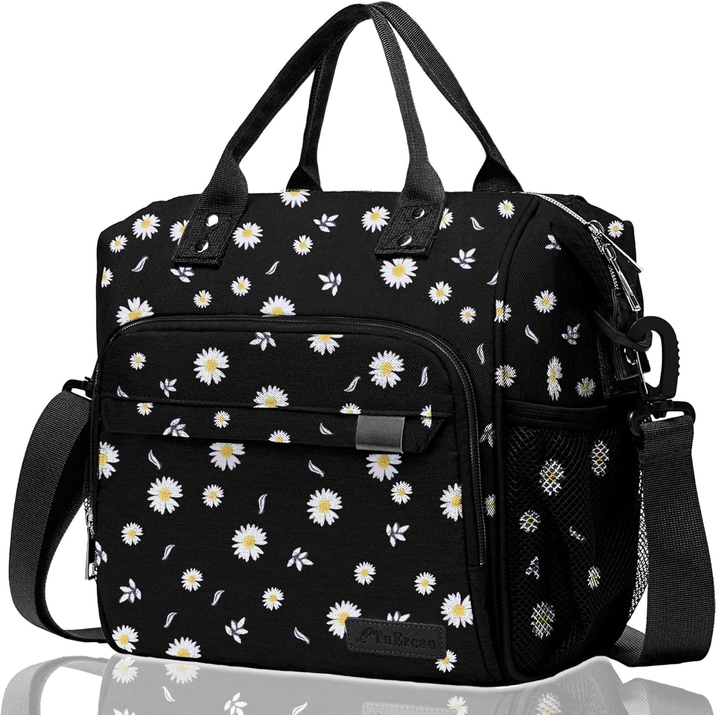 TuErCao Small Lunch Bag Lightweight Insulated Lunch Box for Women Work Portable Soft Cooler for Picnic Travel Road Trips, Loncheras para Mujer, Black