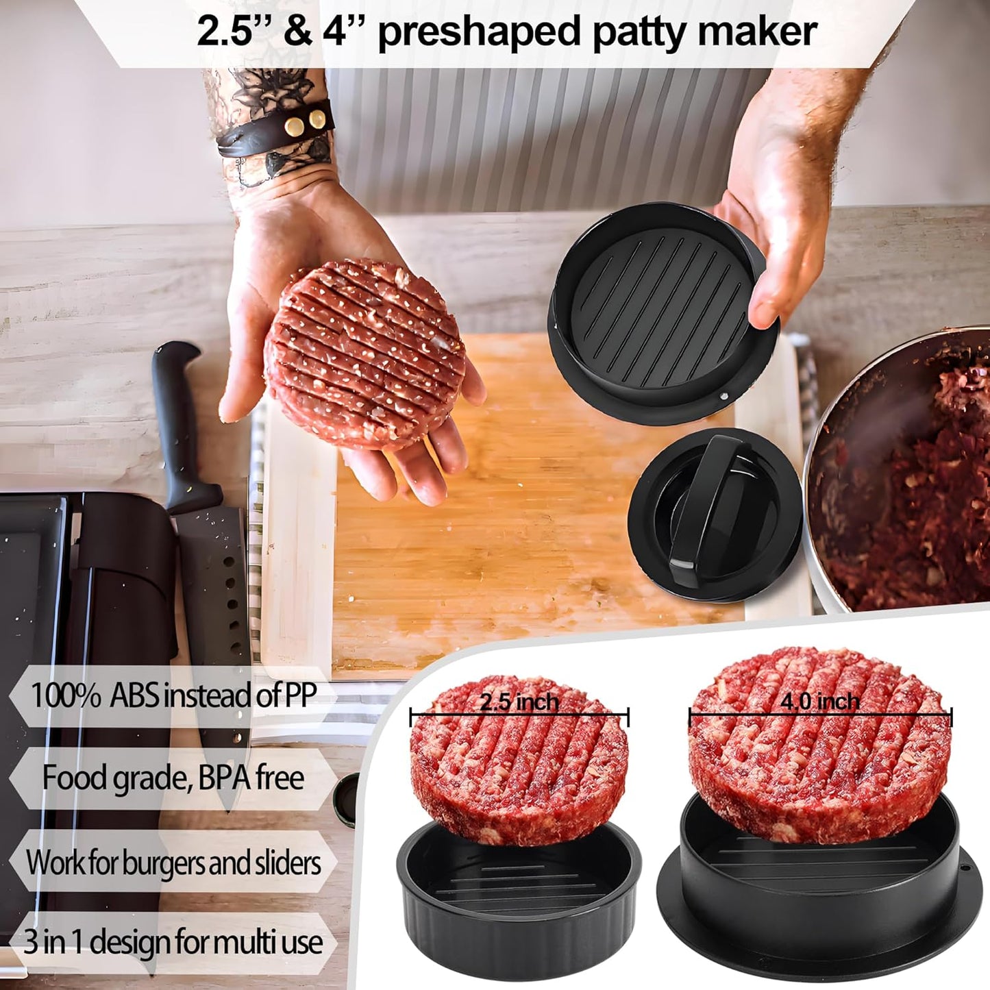 7" Cast Iron Smash Burger Press, Hamburger Press Patty Maker, Stainless Steel Spatula, Nonstick Patty Papers, Seasoning Shaker and Brush, Smash Burger Press Kit for Blackstone Griddle Grills