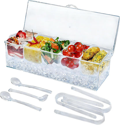 Condiment Tray, Garnish Tray for Bartenders, Fruit Tray for Bar & Bar Fruit Tray, Bar Caddy & Condiment Caddy, Garnish Serving Caddy for Home Bar, Parties & Bartending (4 Compartments)