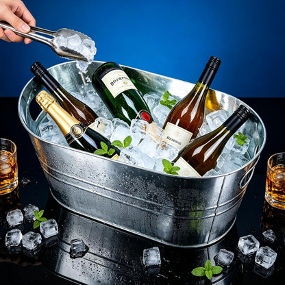 4 Pack 3 Gallon Galvanized Tub, Beverage Tub, Ice Buckets for Parties, Drink Buckets for Parties, Beverage Tubs for Parties, Metal Ice Tub with Handle for Beer Wine Cooling, Mimosa Bar Supplie