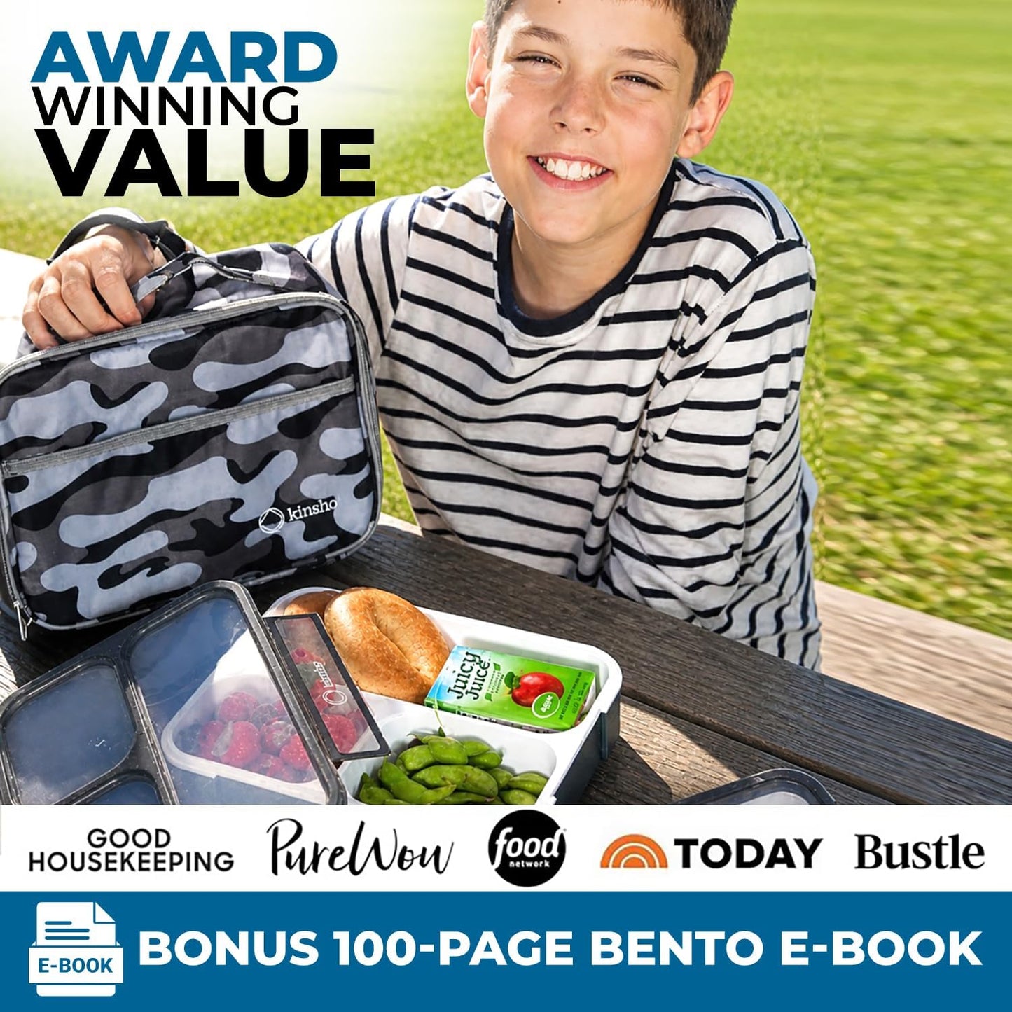 kinsho Lunch Box for Kids Boys Girls - Bento Box Set with Insulated Bag and Ice Pack, 6 Compartment Leak Proof Food Container, BPA-Free, Microwave Safe, Ideal for School & Work, Teal