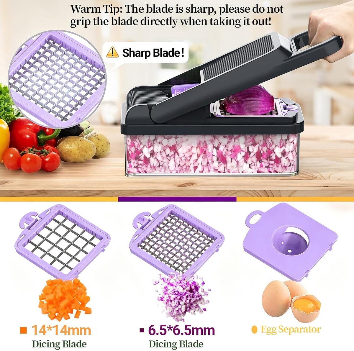12-in-1 Vegetable Chopper 7 Blades, Veggie Cutter with Handle, Black/White