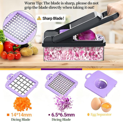 12-in-1 Vegetable Chopper 7 Blades, Veggie Cutter with Handle, Black/White