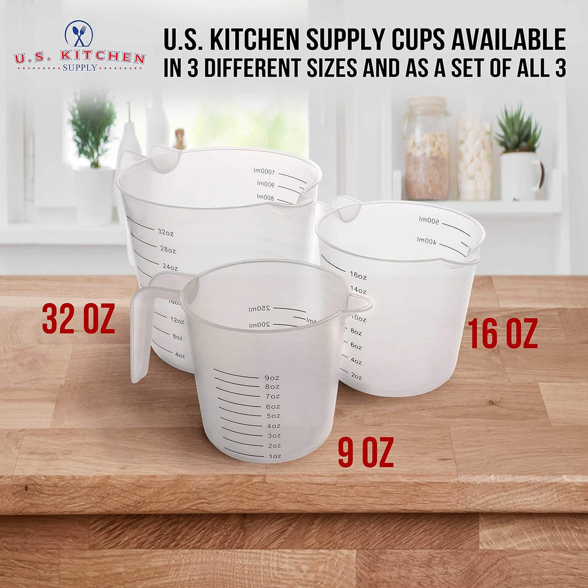 U.S. Kitchen Supply Plastic Measuring Cups with Handles - 16 oz (500 ml)