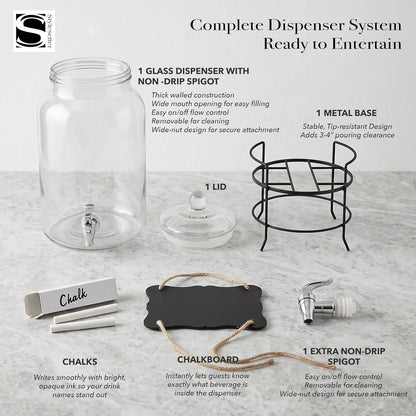 Style Setter Montgomery Beverage Cold Drink Dispenser w 2.7-Gallon Capacity Glass Jug, Leak-Proof Acrylic Spigot in Gorgeous Gift Box for Parties