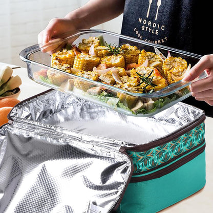 MIER Insulated Double Casserole Carrier Bag for Lasagna Lugger, Potluck Parties, Picnic, Beach, Fits 9 x 13 Inches Baking Dish, Casserole Dish, Expandable, Dark Blue