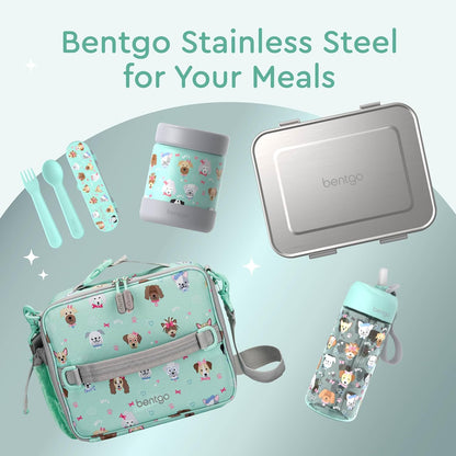 Bentgo Kids Stainless Steel Food Jar - 11oz Leak-Proof Double Insulated Hot or Cold Food Container with Removable Silicone Bumper, Dishwasher Safe, Easy Open Lid, Ages 3+ (Trucks)