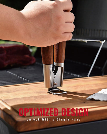 GRILAZ Heavy-Duty Rose Wooden BBQ Grilling Tools Set. Extra Thick Stainless Steel Multi-Function Spatula, Fork & Tongs | Essential Accessories for Barbecue & Grill. Ideal Gift for Father…