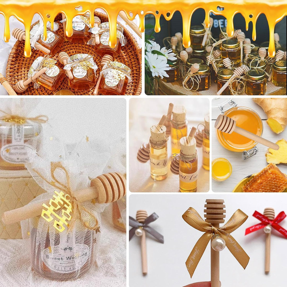 Honey Dipper Sticks- Wooden Honey Dipper 3 Inch Mini Honeycomb Stick for Christmas Halloween Party Favors