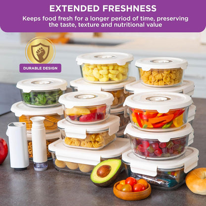 HOLDN’ STORAGE Vacuum Food Storage Containers, Set of 8 Glass Containers & Electronic Pump - Keep Food Fresh Longer, BPA-Free Glass, Leak-Proof, Ideal for Meal Prep, Marinating