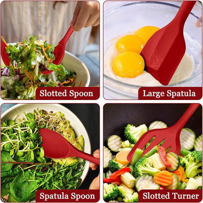 LIANYU Non-Toxic Silicone Kitchen Utensils Set, 8 Piece Non-Scratch Cooking Spoons & Spatulas, Stainless Steel Core, Heat Resistant & Dishwasher Safe, Khaki