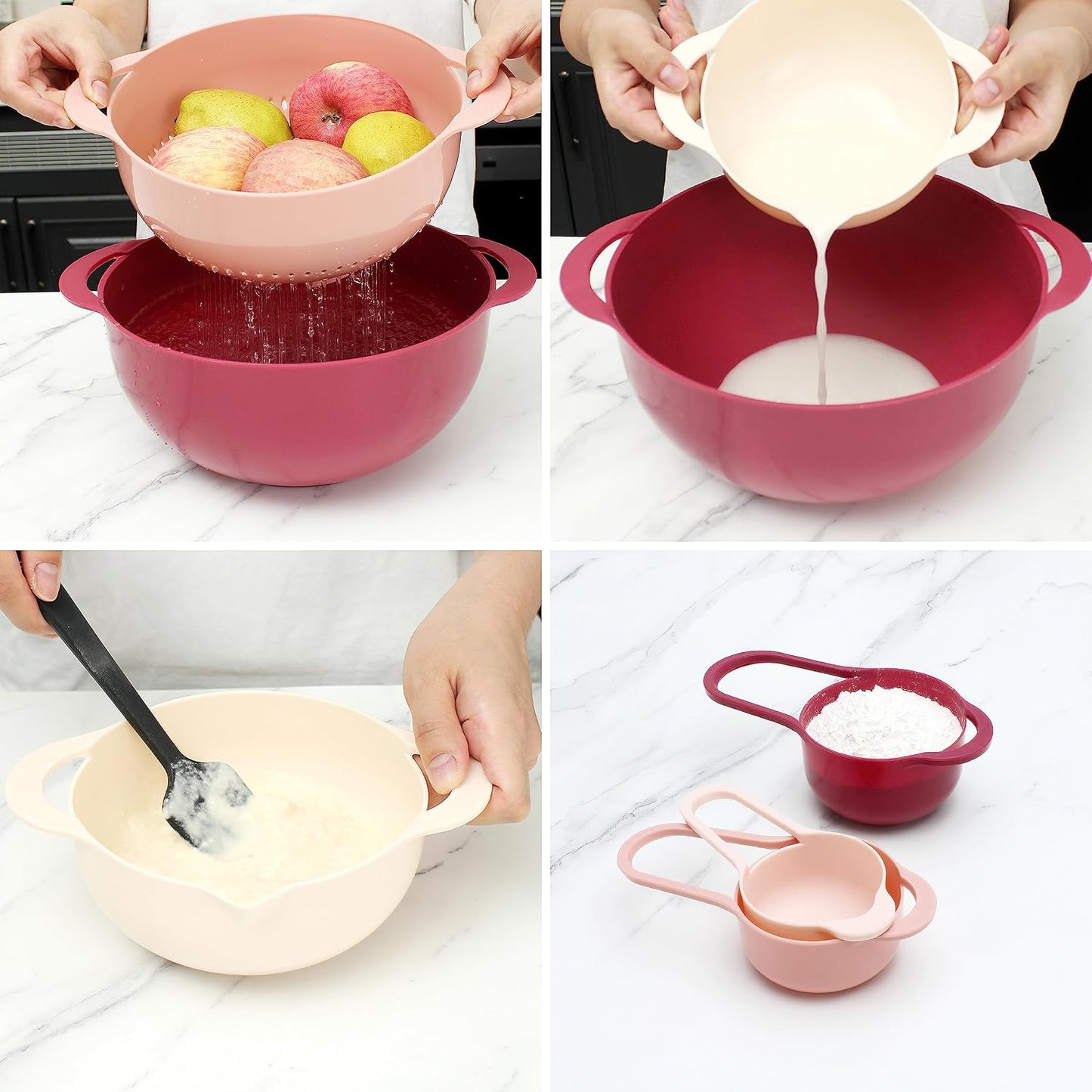 COOK WITH COLOR Nesting Bowls with Measuring Cups Colander and Sifter Set - Includes Mixing Bowls, Colander, Sifter and Measuring Cups, Navy, 8 Pc Bowl