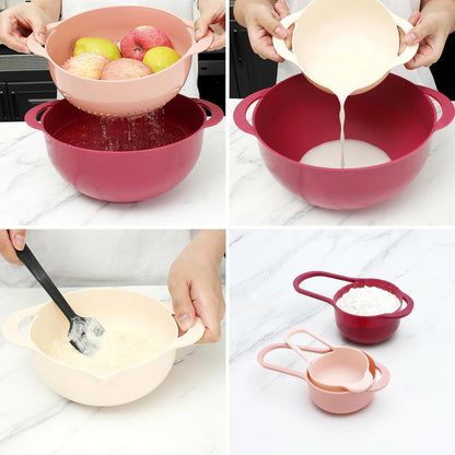 COOK WITH COLOR Nesting Bowls with Measuring Cups Colander and Sifter Set - Includes Mixing Bowls, Colander, Sifter and Measuring Cups, Navy, 8 Pc Bowl