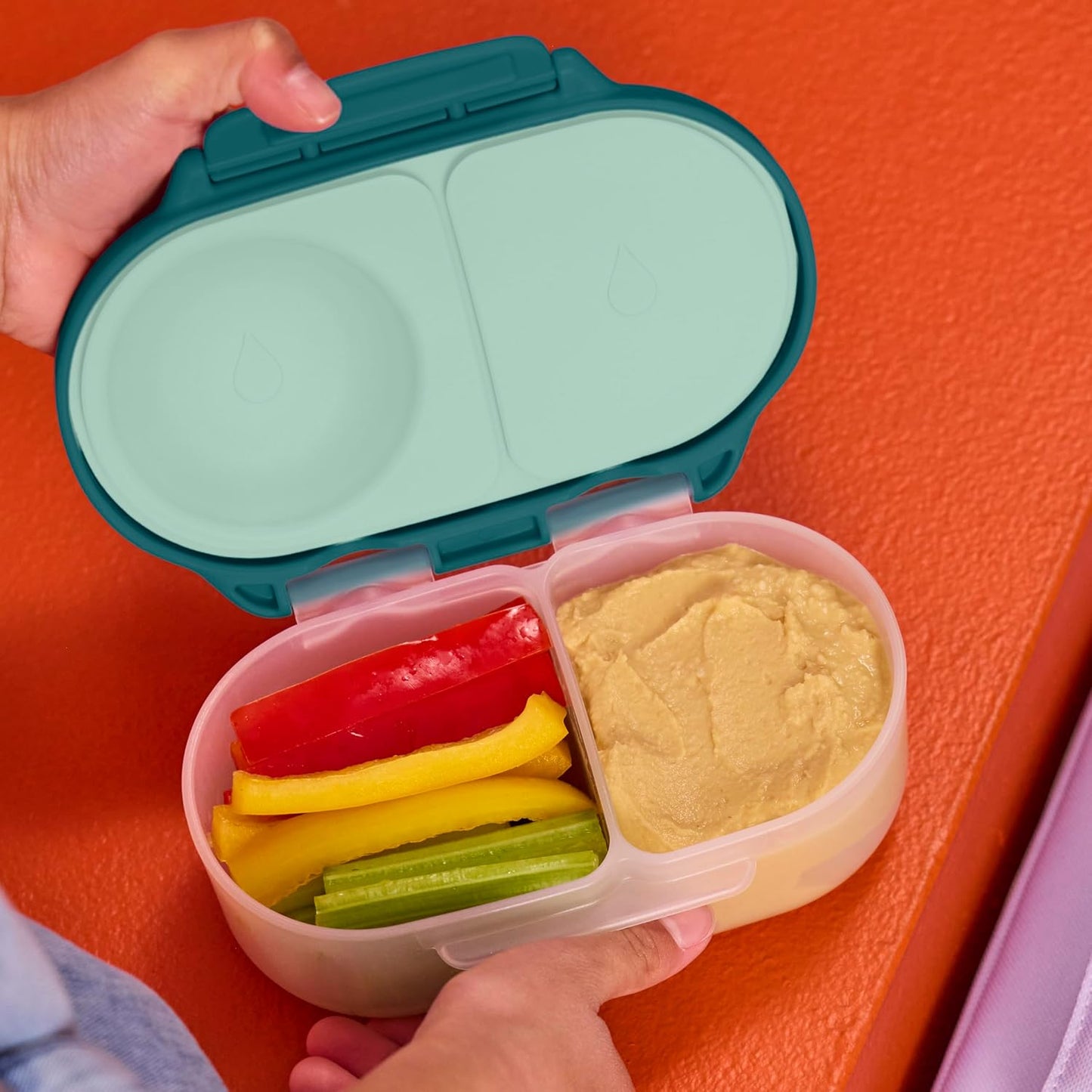 b.box Snack Box 2-Pack - Leak Proof Mini Bento Box for Kids & Toddlers, 2 Compartment Snack Containers for Kids, Dishwasher Safe, BPA-Free, PFAS-Free, Ages 4mo+, 1 3/4 Cup Each (Strawberry + Lilac)