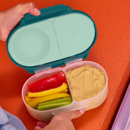 b.box Snack Box 2-Pack - Leak Proof Mini Bento Box for Kids & Toddlers, 2 Compartment Snack Containers for Kids, Dishwasher Safe, BPA-Free, PFAS-Free, Ages 4mo+, 1 3/4 Cup Each (Strawberry + Lilac)