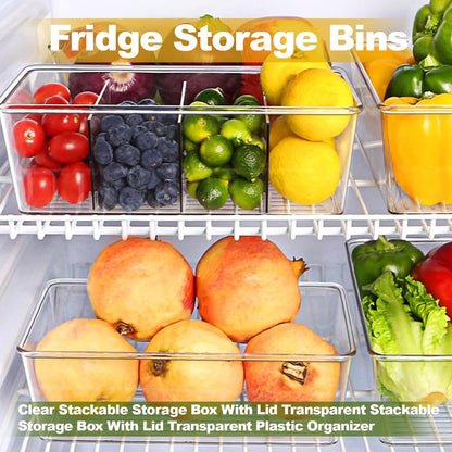4PCS Food Storage Organizer Bins Clear Plastic Removable Snack Organizer Pantry Organization Storage Racks with Removable Divider,Perfect for Kitchen,Fridge,Cabinet,Bathroom Organization