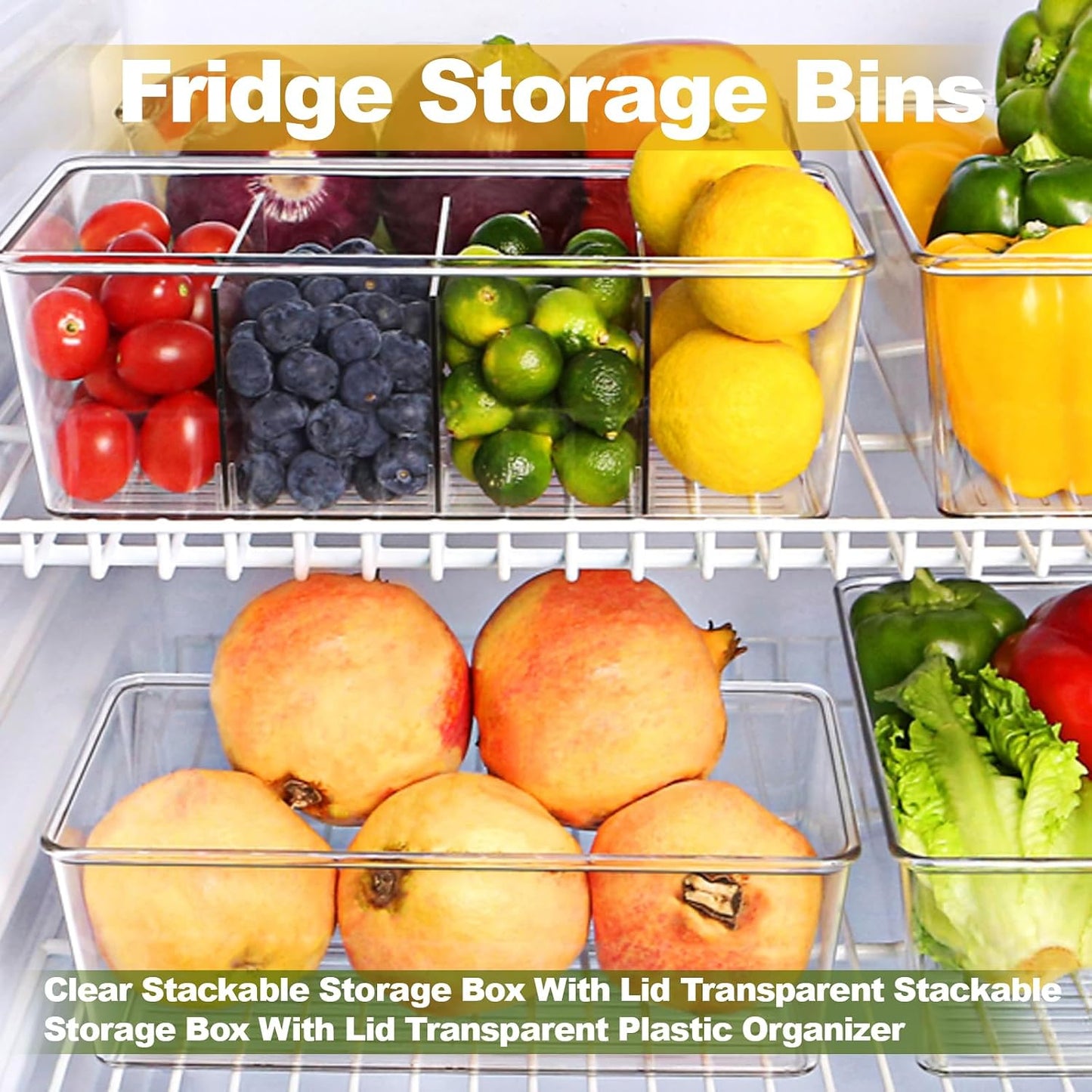 4PCS Food Storage Organizer Bins Clear Plastic Removable Snack Organizer Pantry Organization Storage Racks with Removable Divider,Perfect for Kitchen,Fridge,Cabinet,Bathroom Organization