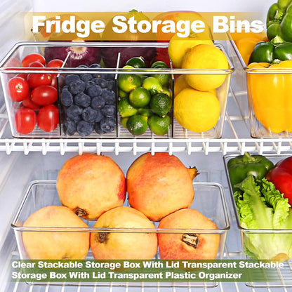 4PCS Food Storage Organizer Bins Clear Plastic Removable Snack Organizer Pantry Organization Storage Racks with Removable Divider,Perfect for Kitchen,Fridge,Cabinet,Bathroom Organization