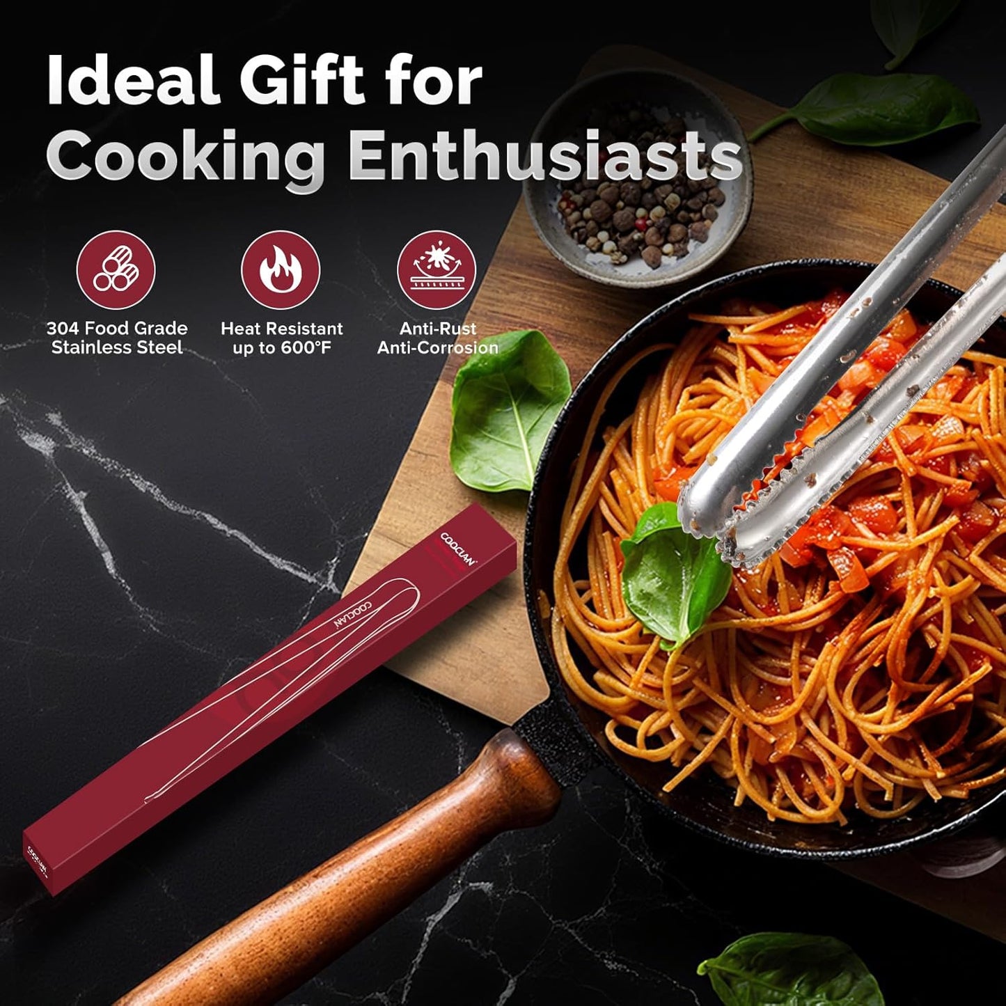 Precision Serrated Non-Slip Tips Cooking Tongs 2 Set (11.5" & 13.5"), 18/8 Stainless Steel Metal Tong, Light but Durable, Easily Control Kitchen Tweezer Tongs for Frying, Plating, BBQ