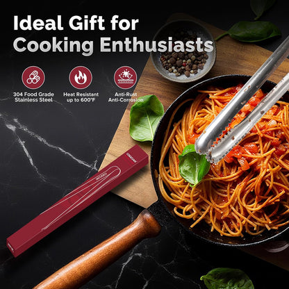 Precision Serrated Non-Slip Tips Cooking Tongs 2 Set (11.5" & 13.5"), 18/8 Stainless Steel Metal Tong, Light but Durable, Easily Control Kitchen Tweezer Tongs for Frying, Plating, BBQ