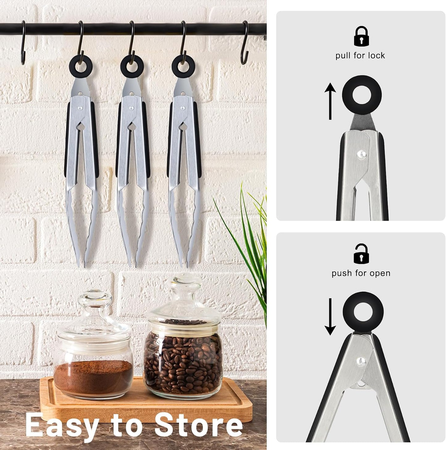 Hotec Stainless Steel Kitchen Tongs, Set of 3-7", 9" and 12", Locking Metal Food Tongs for Cooking, Serving, BBQ, Grill with Non-Slip Grip