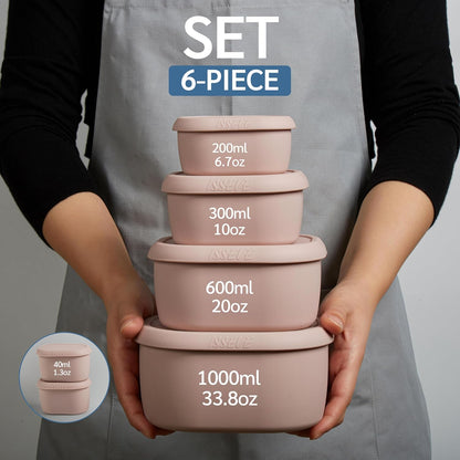 ISSEVE 6Pcs/Set Nesting Silicone Food Storage Containers with Lids, BPA Free Reusable Meal Prep Silicone Containers Lunch Box Bento Box Set (33.8oz, 20oz, 10oz, 6.7oz, 1.3oz) (Purple)