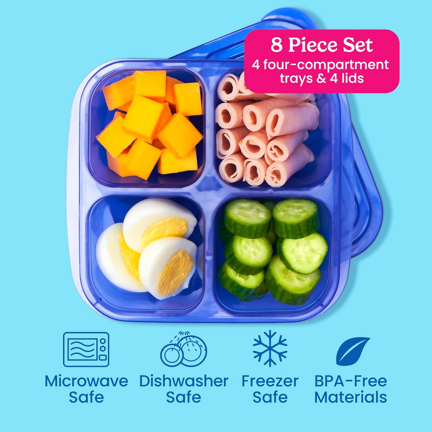 Bentgo Easyboxes 4-Compartment Snack Containers - 8-Piece Set with 4 Trays & 4 Custom-Fit Lids to Seal in Freshness - Reusable Food Storage & Meal Prep Bento BPA-Free Containers (Classic)