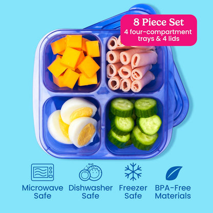 Bentgo Easyboxes 4-Compartment Snack Containers - 8-Piece Set with 4 Trays & 4 Custom-Fit Lids to Seal in Freshness - Reusable Food Storage & Meal Prep Bento BPA-Free Containers (Classic)