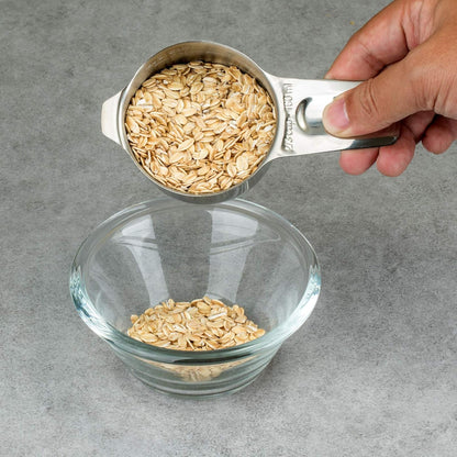 13-piece Measuring Cups and Spoons Set, 18/8 Stainless Steel Heavy Duty Ergonomic Handle with Ring Connector, Silver