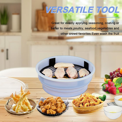FJNATINH Collapsible Batter Bowl - Mess Free Better Breader Shaker Bowl with Lid Breading Shaker Container for Fried Fish, Fried Chicken, Onion Rings & More,No Leak,Easy to Store,Light Blue