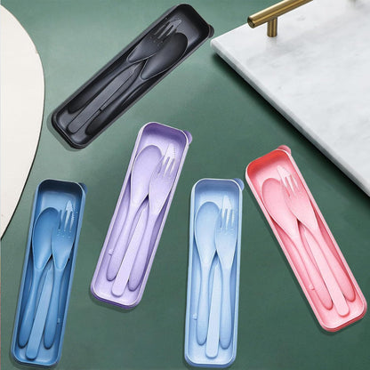 Reusable Travel Utensils Set with Case, 2 Sets Wheat Straw Portable Plastic Fork Spoons Knife Cutlery, Camping Eco-Friendly BPA Free Tableware for Kids Adults Work Picnic or Daily Use (Pink)