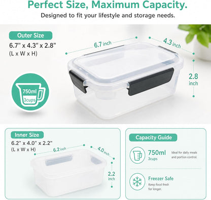 YORY 9 cup Plastic Food Storage Containers with Lids Nestable Freezer Dishwasher Safe Rectangle Meal Prep Container Set,5-Pack