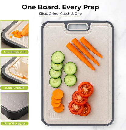 Freshware Titanium Cutting Board for Kitchen, Set of 2, Double Sided Cutting Boards, Pure Titanium/PP, Chopping Board with Juice Grooves, Dishwasher Safe, Medium 12.1" by 8.3" and Large 16.2" by 11"