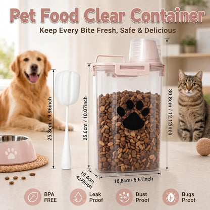 Dog Storage Container with cleaning brush,Measuring Cup,Portable Pet Food Containers with Upgraded Large Spout and Cup for Dogs,Cats,Birds,Small Animals(White)