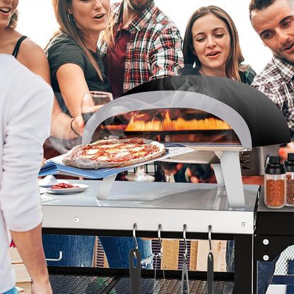 Upgraded Pizza Oven Cart Table for Ooni Koda/Karu/Fyra 16 & 12, Movable Thicken & Widen Rolling Kitchen Cart, Outdoor Grill Stand for Ninja Woodfire,Blackstone Griddle,Barbecue Tool Set