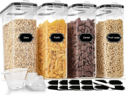 Cereal Containers Storage Set (4L / 135.2oz), 8PCS Airtight Food Storage Containers with Lids, Cereal Dispensers for Kitchen Pantry Organization and Storage with Pour Spout, 20 Labels, Marker
