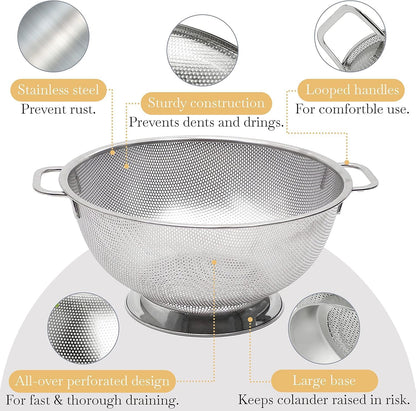 Bellemain 3 Qt Metal Colander with Handle | Pasta, Spaghetti, Berry, Fruit, Vegetable, Kitchen Food Strainer Basket | 18/8 Stainless Steel Colander Bowl | Pot Drainer for Cooking, Sifter Strainer