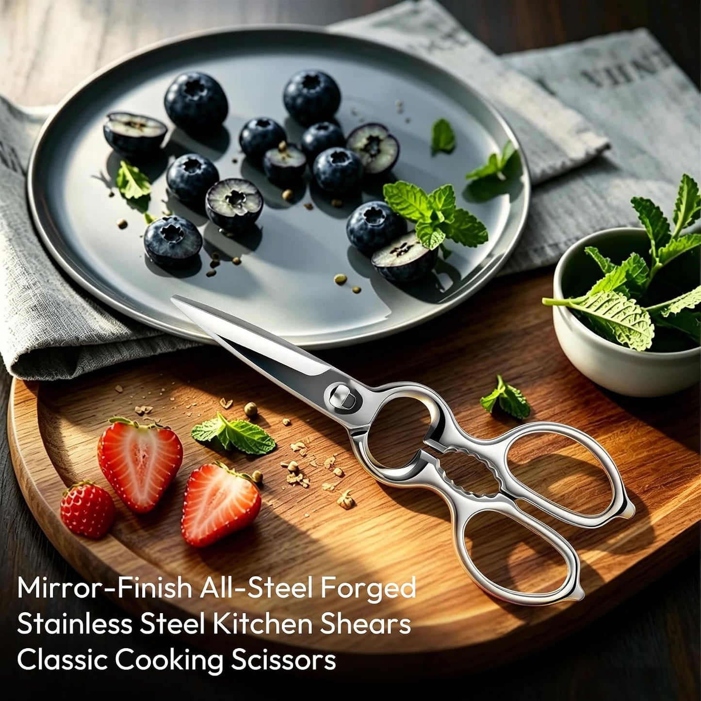 Stainless Steel Kitchen Shears Heavy Duty Full-Steel Forged Metal Scissors for Food, Professional Chef Shears Bone Cutting Meat Pizza Scissors Kitchen Utensils Come Apart, Silver
