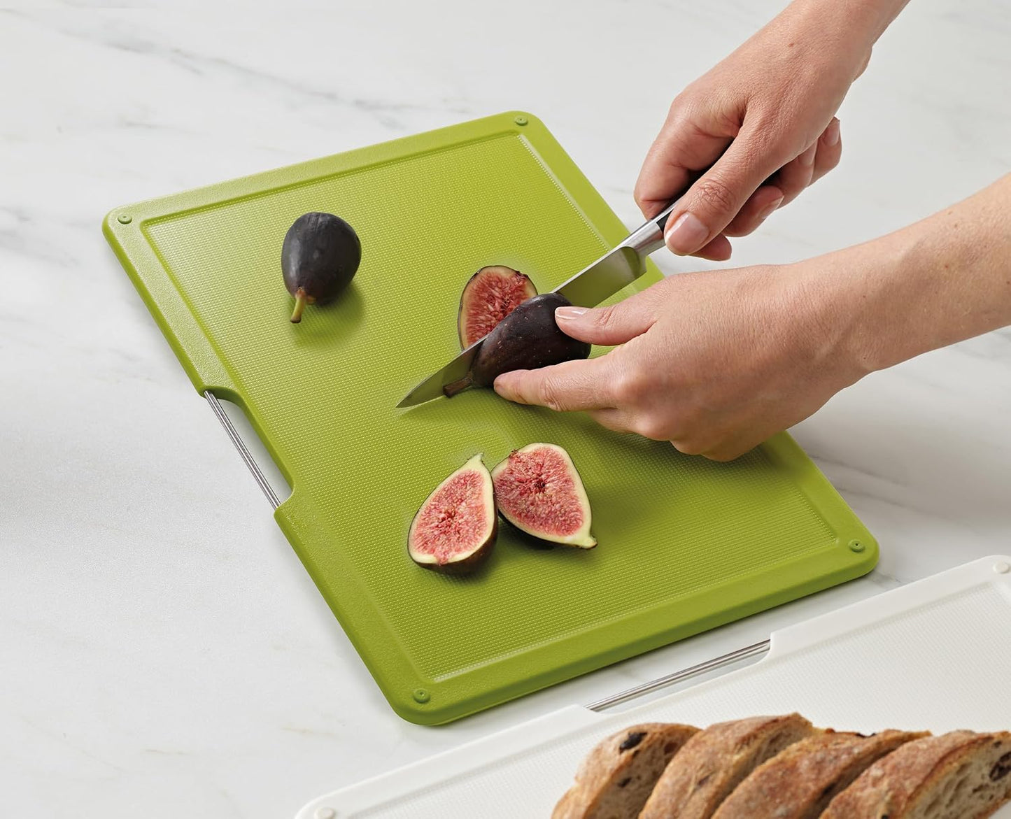 Joseph Joseph Folio Icon 4-Piece Multi Colour coded Cutting Board Set, Stainless Steel Slimline case for organized Kitchen storage, Silver
