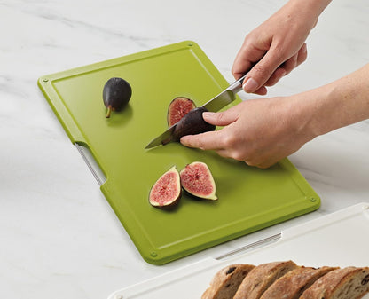 Joseph Joseph Folio Icon 4-Piece Multi Colour coded Cutting Board Set, Stainless Steel Slimline case for organized Kitchen storage, Silver