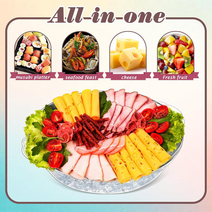 Baderke 3 Set 11.8" Chilled Serving Tray for Parties with Compartments Ice Chilled Party Platter Charcuterie Serving Board Cold Dish Dip for Fruit Seafood Vegetable Shrimp Cocktail (Gold)