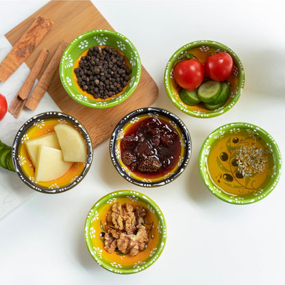 Ceramic Small Dipping Bowls Set of 6, 3.5 Oz Soy Sauce Dish, Handmade Charcuterie, Colorful Pinch, Dishwasher & Microwave Safe, 3.2'' Mini (SULTAN'S GARDEN)