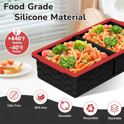 Silicone Freezer Trays with Lid (4-Pack), 1-Cup, 2-Cup, 1/2-Cup & 2-Tbsp Silicone Freezer Molds, Stackable Soup Freezer Meal Prep Containers,Ice Cube Tray for Making Sauce,Smoothies,Yogurt Bites
