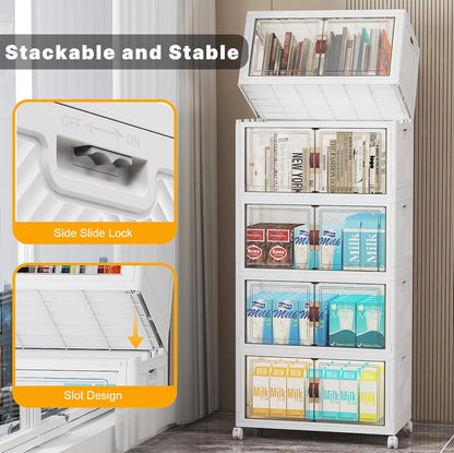 UAMFURI 720QT Stackable Storage Bins with Lids, Extra Large Storage Cabinet with Doors and Wheels, Collapsible Plastic Storage Box for Bedroom Dorm Office Garage