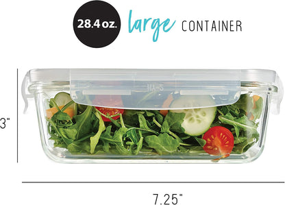 Fit & Fresh Divided, 5-Pack, Two Compartments, Set of 5 Containers with Locking Lids, Glass Storage, Meal Prep Containers with Airtight Seal, 27 oz.