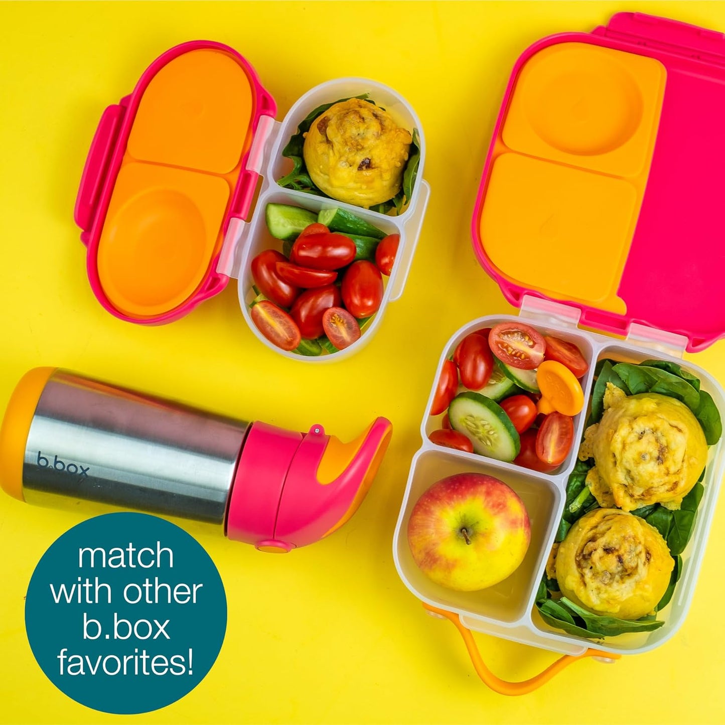 b.box Mini Lunch Box 2-Pack, Leak Proof Bento Box for Kids, 3 Compartment Snack Containers Ages 3+, Lunchbox for Daycare + School, Dishwasher Safe, BPA-Free, PFAS-Free, 4.25 Cup - Blue + Green