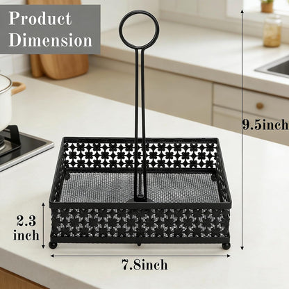 ZAVOOS 2 Pack Condiment Caddy, Metal Square Table Caddies Collection Spice Organizer with Number Card Holder for Kitchen Cabinet, Floral Decor Seasoning Sauce Holder for Outdoor Grill, Picnic, Party