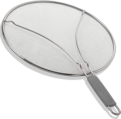 13" Grease Splatter Screen for Cooking | Stainless Steel Oil Splatter Guard and Ultra-Fine Mesh Protects Skin from Burns | TPR Tight-Grip Handle (Black)