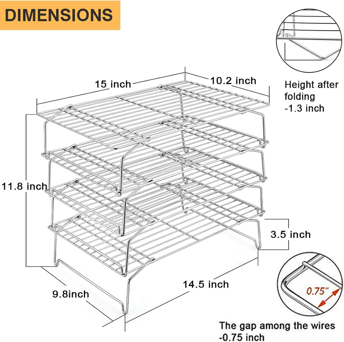 P&P CHEF 4-Tier Cooling Rack Set, Stainless Steel Stackable 15" x 10" Rack